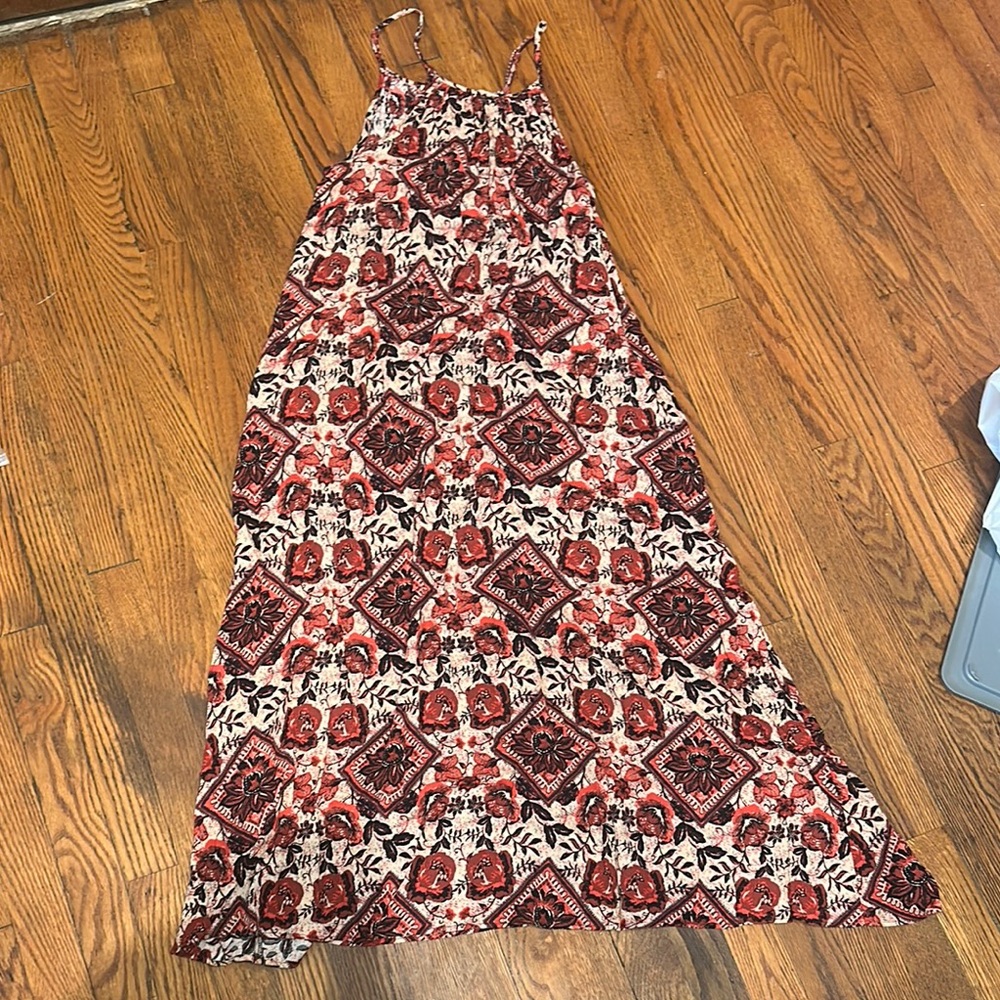 Easel Red and White Halter Sundress Maxi